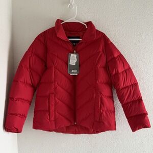 NEW Lands End Silver Premium Down 600 Filled Rich Red Womens M/P Puffer Coat